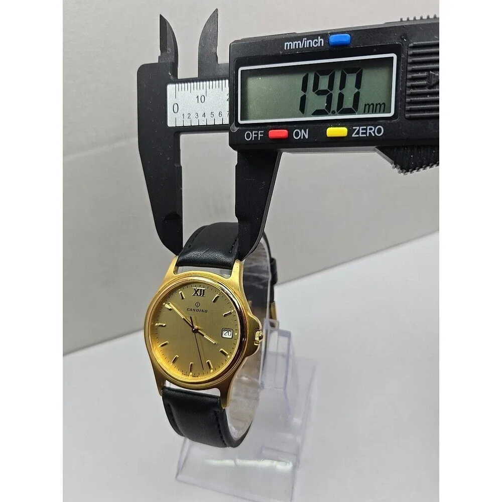 Candino Swiss Made Gold Tone Date Dress Watch Leather Band New Battery Ref 13854